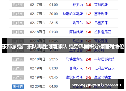 东部豪强广东队再胜河南球队 强势巩固积分榜前列地位