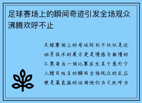 足球赛场上的瞬间奇迹引发全场观众沸腾欢呼不止
