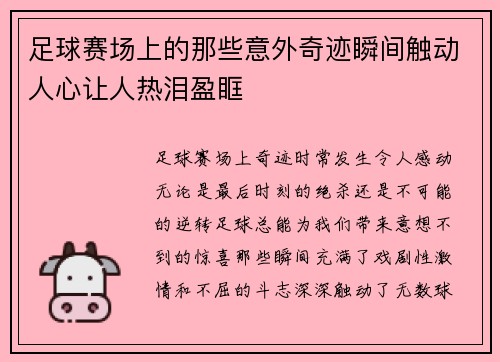 足球赛场上的那些意外奇迹瞬间触动人心让人热泪盈眶
